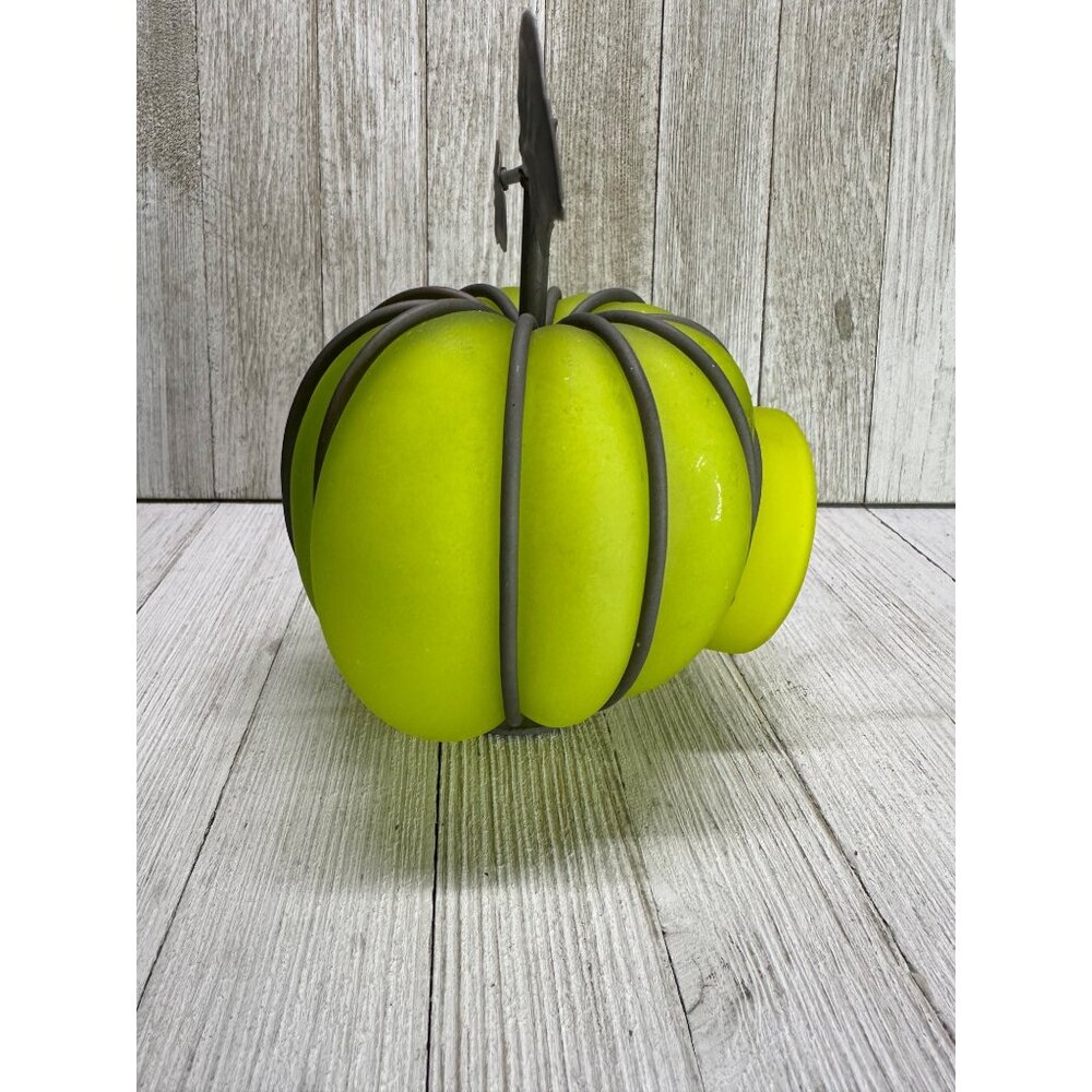 Vtg Glass Metal Green Pumpkin Tea Light Globe 6"H x 5.5"D India Halloween Decor - Picture 2 of 10